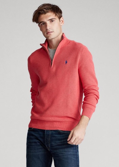 Sueter Polo Ralph Lauren Hombre Coral - Cotton Half-Zip - KXCZA3981